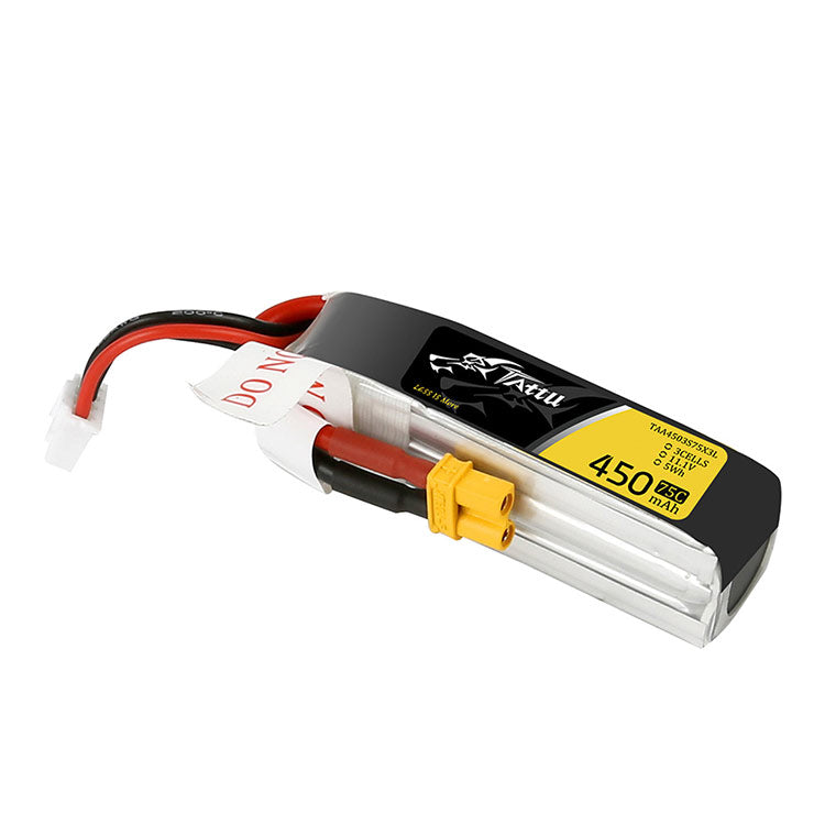 Tattu 450mAh 11.1V 75C 3S1P Lipo Battery Pack With XT30 Plug - Long Size For H Frame Tattu 450mAh 11.1V 75C 3S1P Lipo Battery Pack With XT30 Plug - Long Size For H Frame